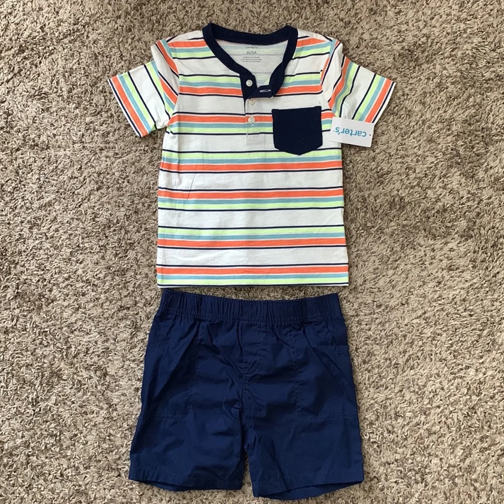Carter’s Toddler Boy’s 2-Piece Striped Henley and Shorts Set
